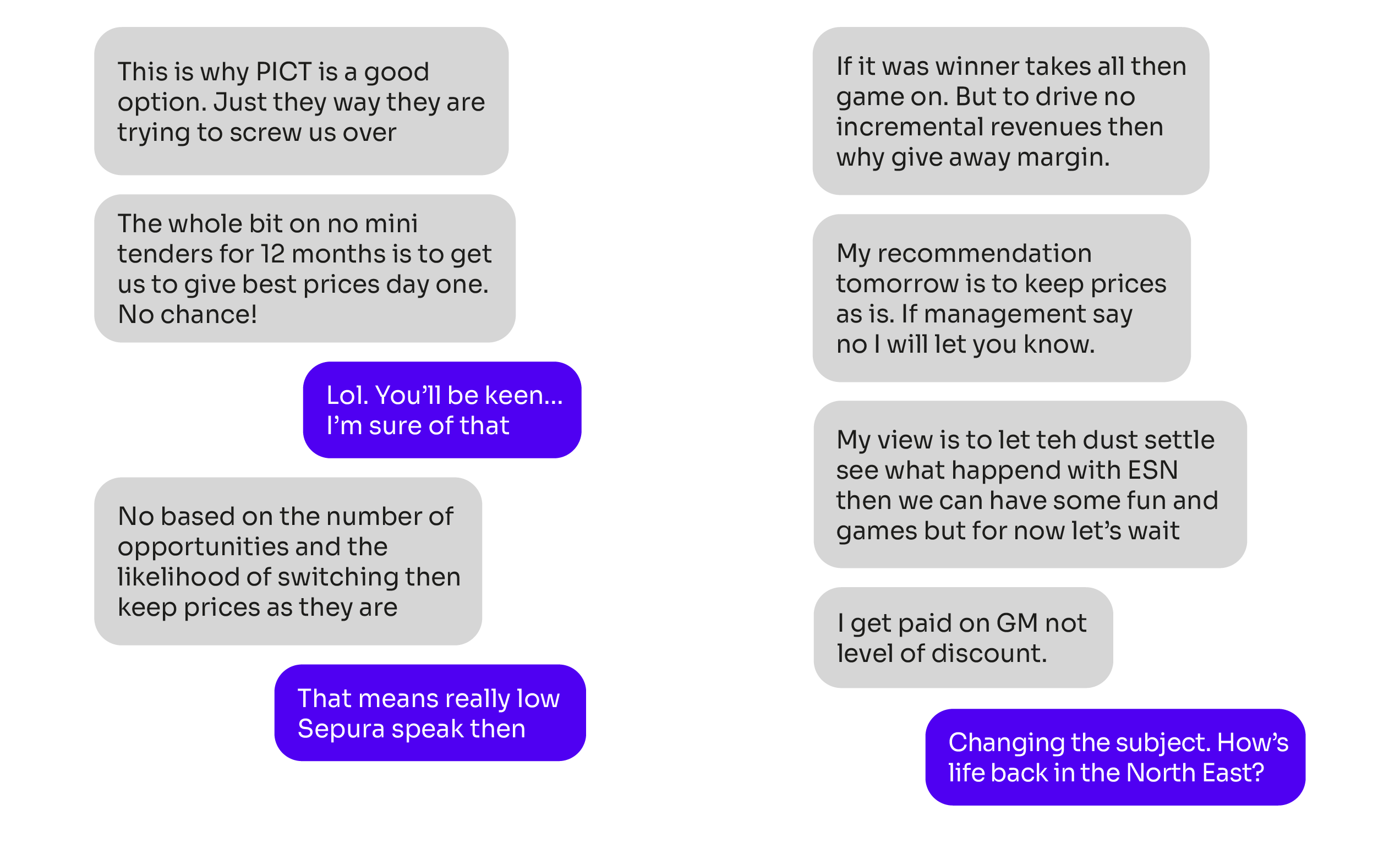 Image of a selection of the text messages exchanged between an employee of Sepura and an employee of Motorola
