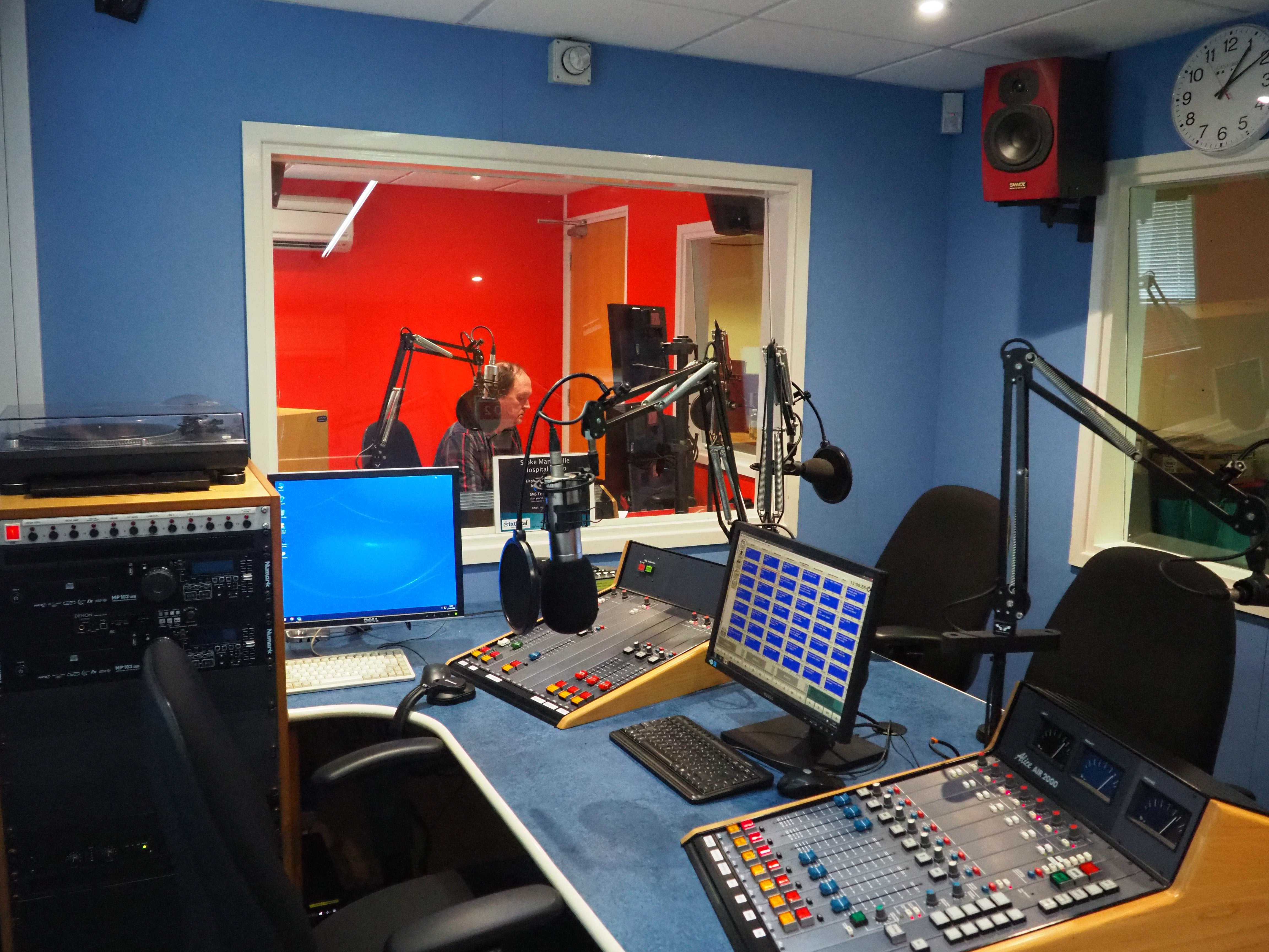 Studio room set up for recording. Side view