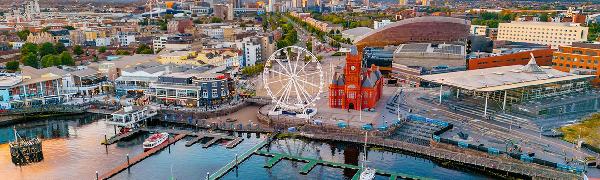 An aerial photo of Cardiff city centre
