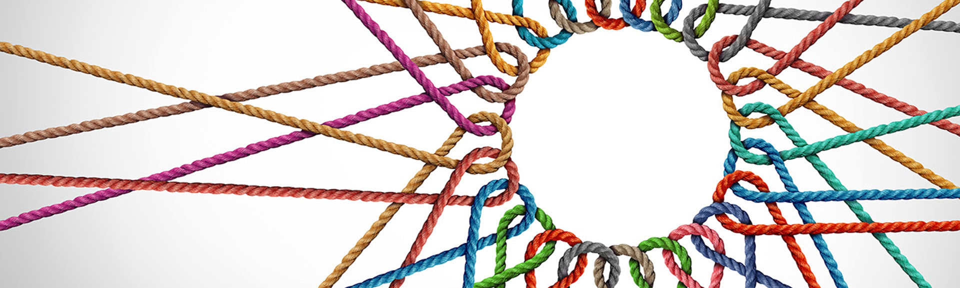 Threads winding together to form an 'O' shape