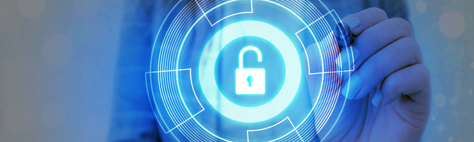 A person using a phone with a padlock graphic overlaid