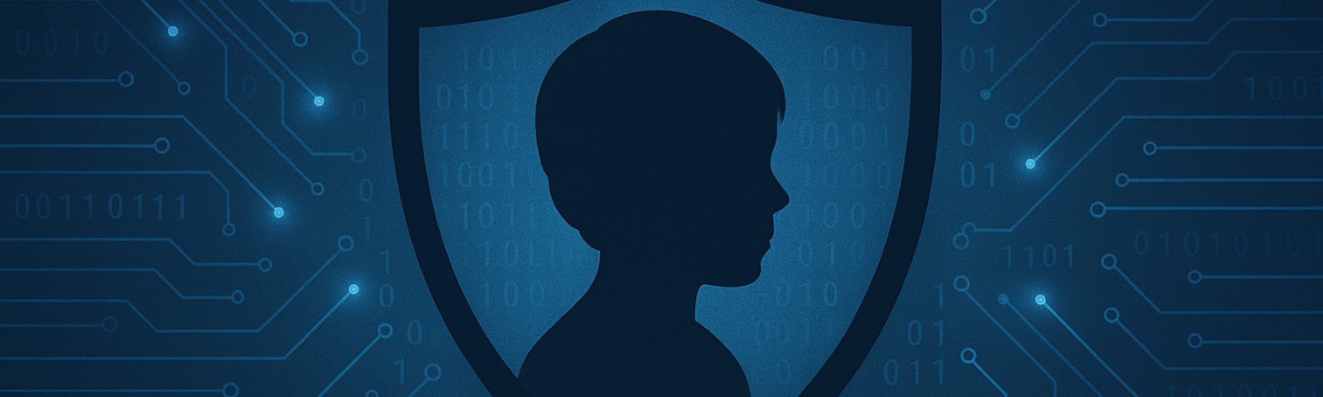 Child silhouette in tech shield - hero