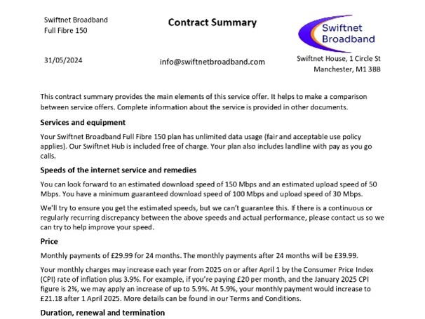 Screenshot of control contract summary