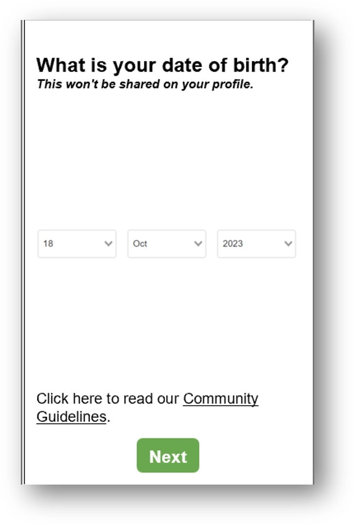 A control: A link to community guidelines was presented to participants while they were signing up to the platform. This was intended to represent common practices by platforms.