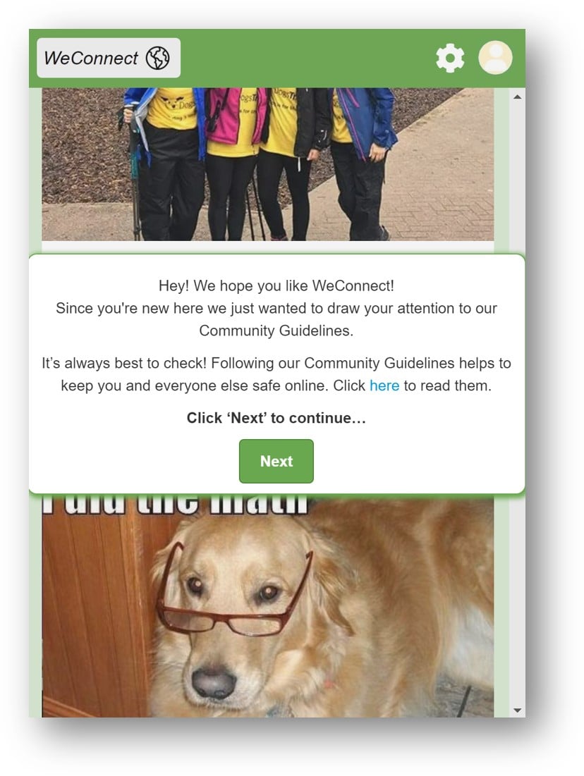 Reframing prompt: Whilst participants were scrolling the content feed, they saw an active prompt that included the reframing message.