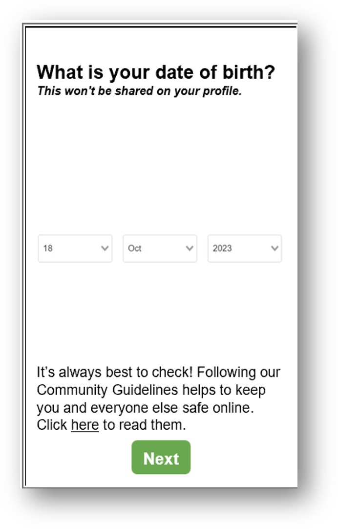 A reframing message: The link to the community guidelines was presented while users were signing up to the platform alongside a motivational message to highlight their importance. 