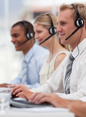 Call-centre staff answering phones